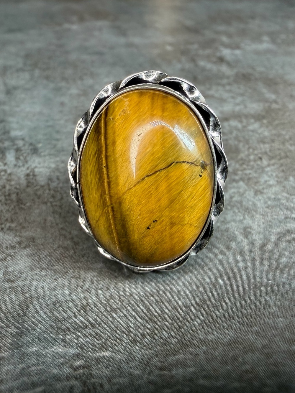 Tigers Eye Stone Ring Size 8.5 Silver 925 Jewelry Plated Vintage Style Western